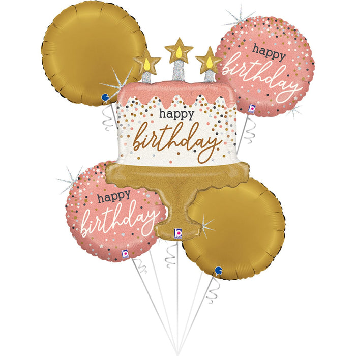 SET Shape Folienballon Kuchen "Happy Birthday" | 1 Shape, 4 Rundballons