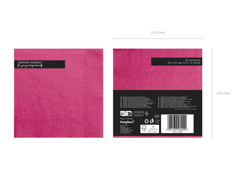 Servietten Uni 20Stk./33x33cm | Pink