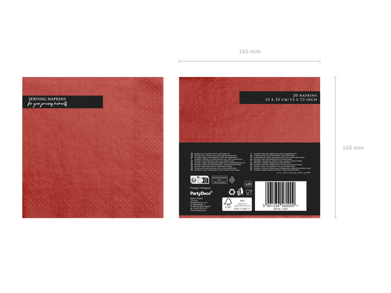 Servietten Uni 20Stk./33x33cm | Rot