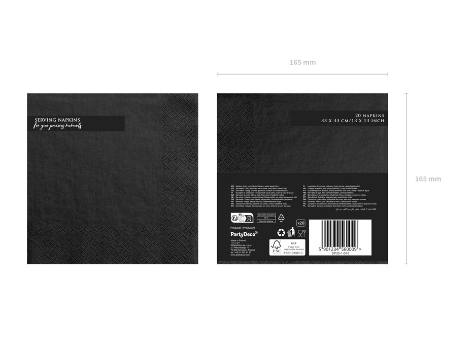 Servietten Uni 33x33 cm/ 20St. Schwarz