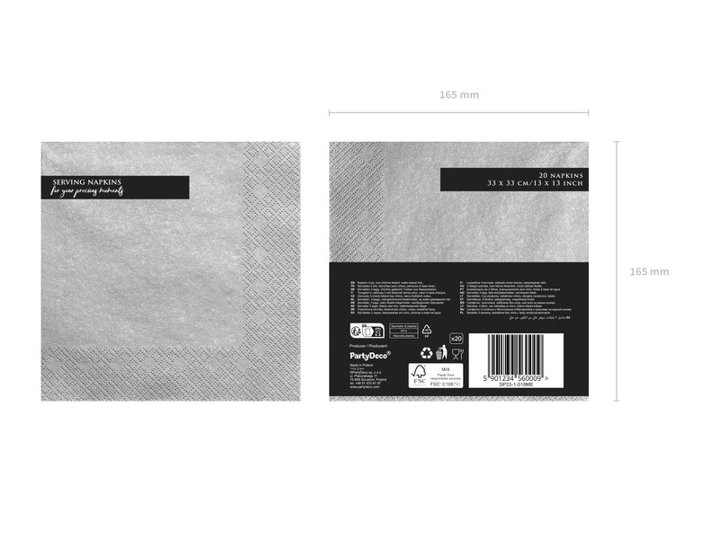 Servietten Uni 20Stk./33x33cm | Silber-Metallic