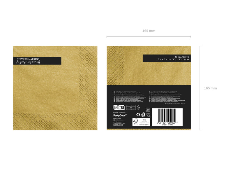 Servietten Uni 20Stk./33x33cm | Gold Metallic