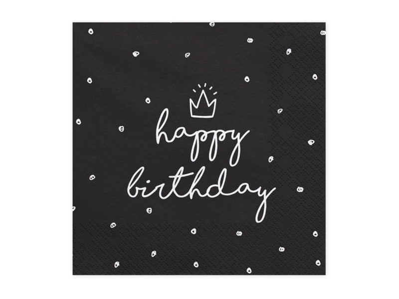 Servietten "Happy Birthday" 20Stk./33x33cm | Schwarz