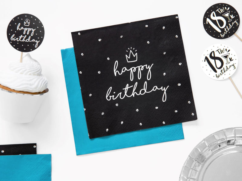 Servietten "Happy Birthday" 20Stk./33x33cm | Schwarz