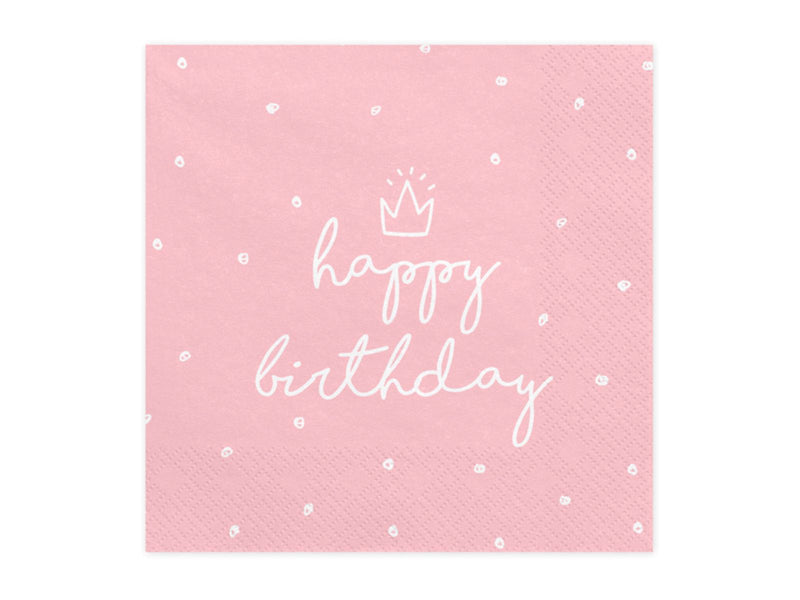 Servietten "Happy Birthday" 20Stk./33x33cm | Rosa