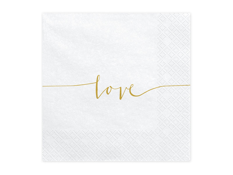 Servietten "Love" 20Stk./33x33cm | Weiß/Gold