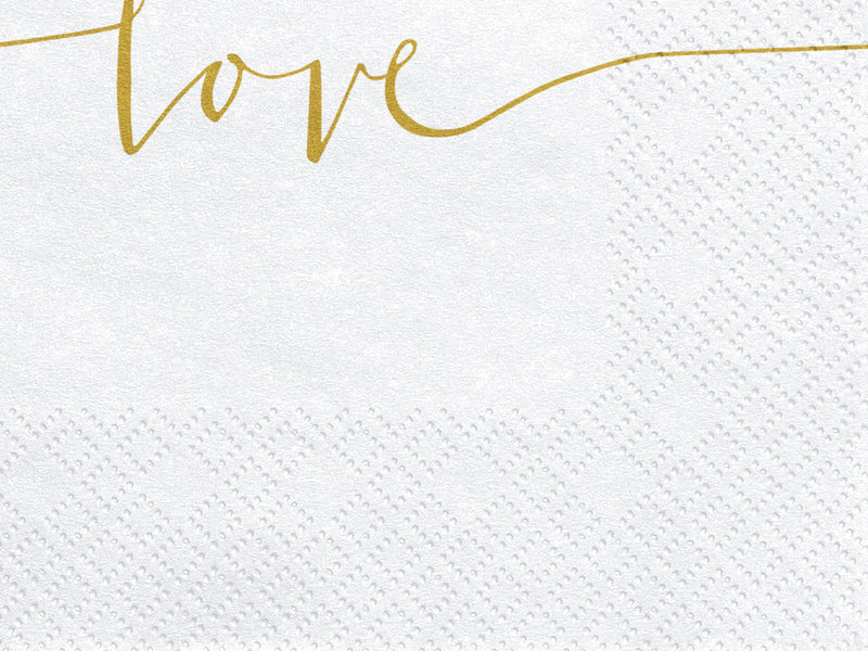 Servietten "Love" 20Stk./33x33cm | Weiß/Gold