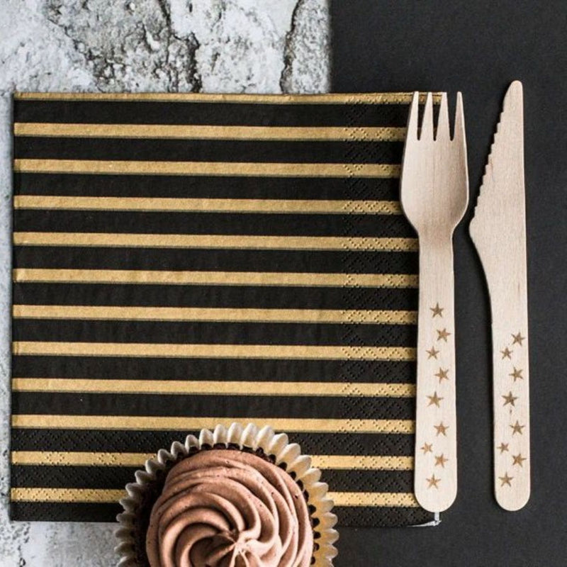 Servietten "Stripe" 20Stk./33x33cm |Schwarz/Gold