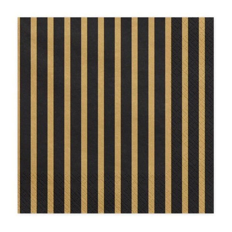 Servietten "Stripe" 20Stk./33x33cm |Schwarz/Gold