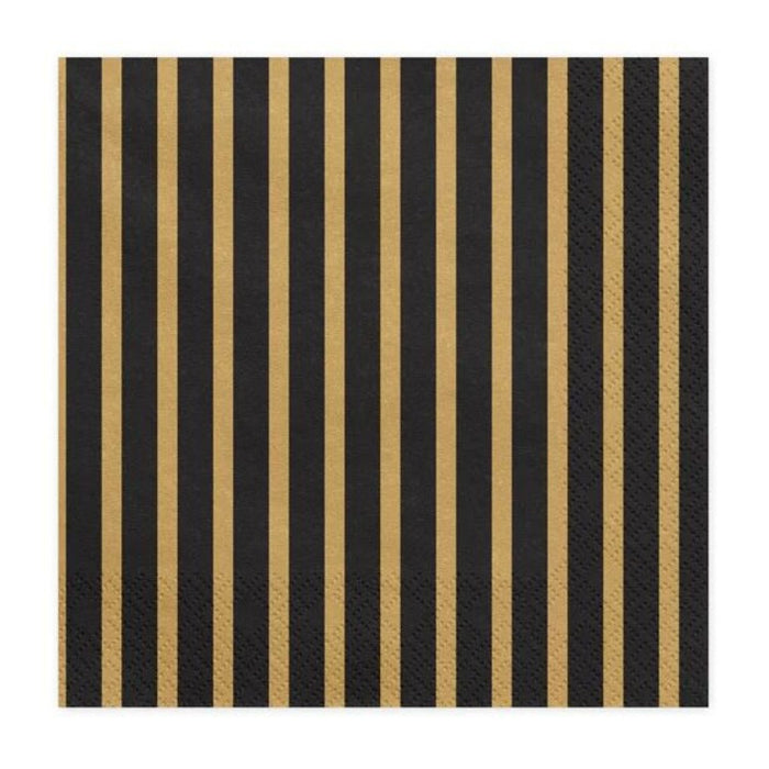 Servietten Gestreift Schwarz/Gold | 33x33 cm/20 St.