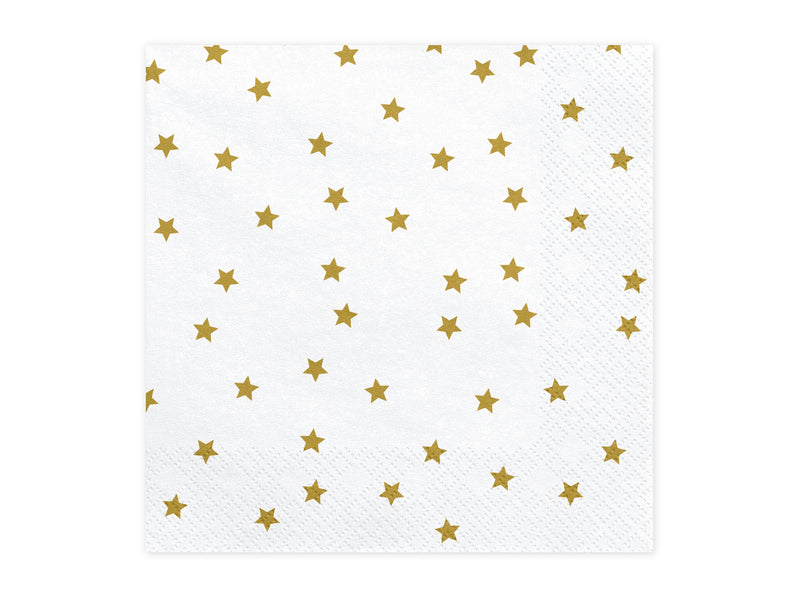 Servietten "Sterne" 20Stk./33x33cm | Weiß/Gold