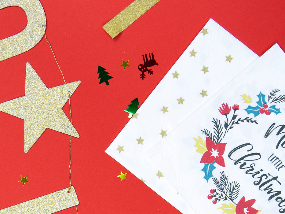 Servietten Sterne Weiß/Gold | 33x33 cm/20 St.