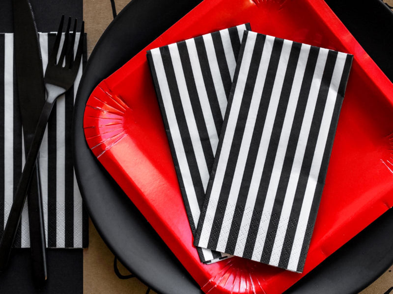 Servietten "Stripe" 20Stk./33x33cm | Schwarz/Weiß