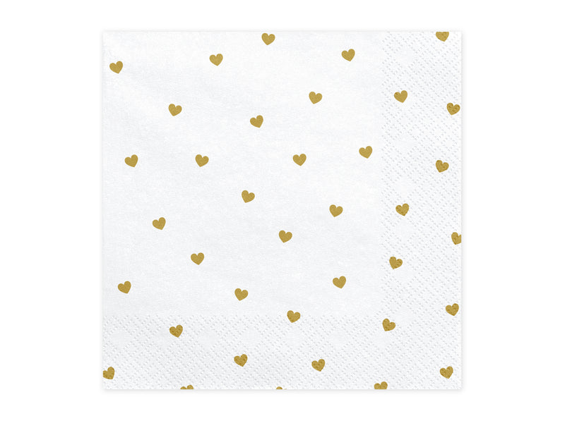 Servietten "Herzen" 20Stk/33x33cm | Weiß/Gold