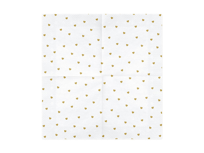 Servietten "Herzen" 20Stk/33x33cm | Weiß/Gold