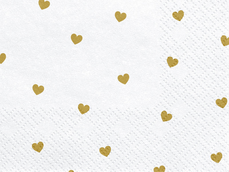 Servietten "Herzen" 20Stk/33x33cm | Weiß/Gold