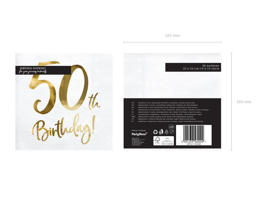 Servietten "Birthday Gold" 20Stk./33x33cm | #50