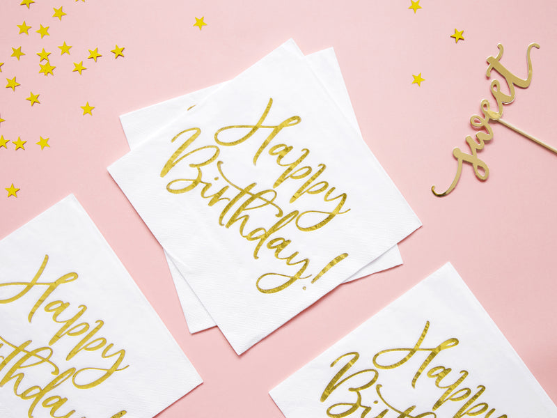 Servietten "Happy Birthday Gold" 20Stk./33x33cm