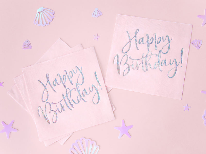 Servietten "Happy Birthday" 20Stk./33x33cm | Rosa