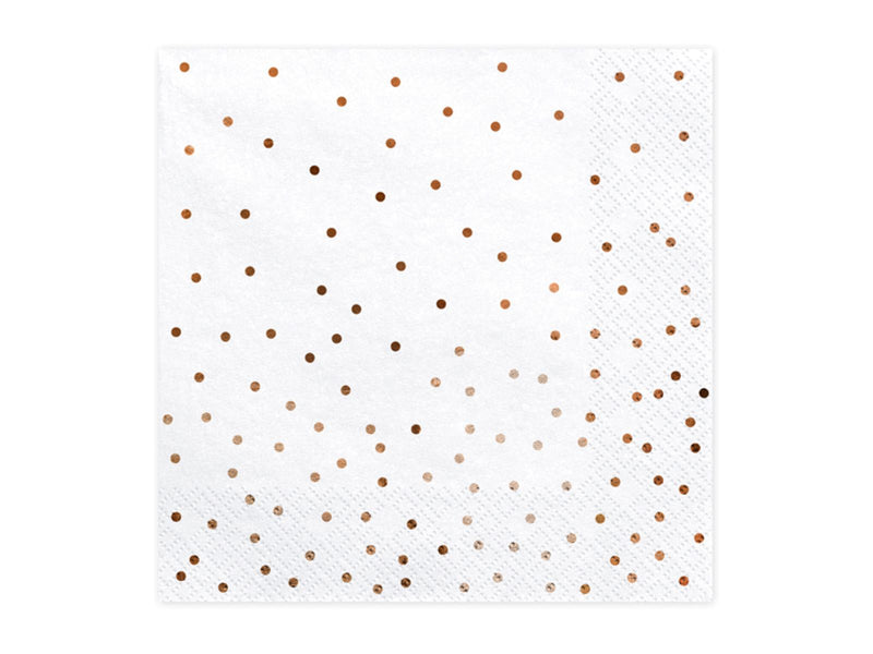 Servietten "Punkte"20Stk./33x33cm | Weiß/Roségold
