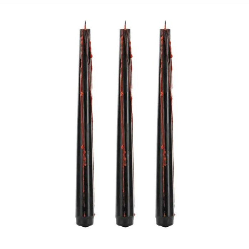 Blutende Kerzen 25 cm 3 Stück | Schwarz/Rot