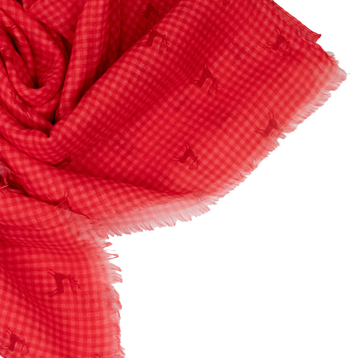 Trachten Halstuch Schal Kariert mit Hirschmotiv 185 x 70 cm | Rot
