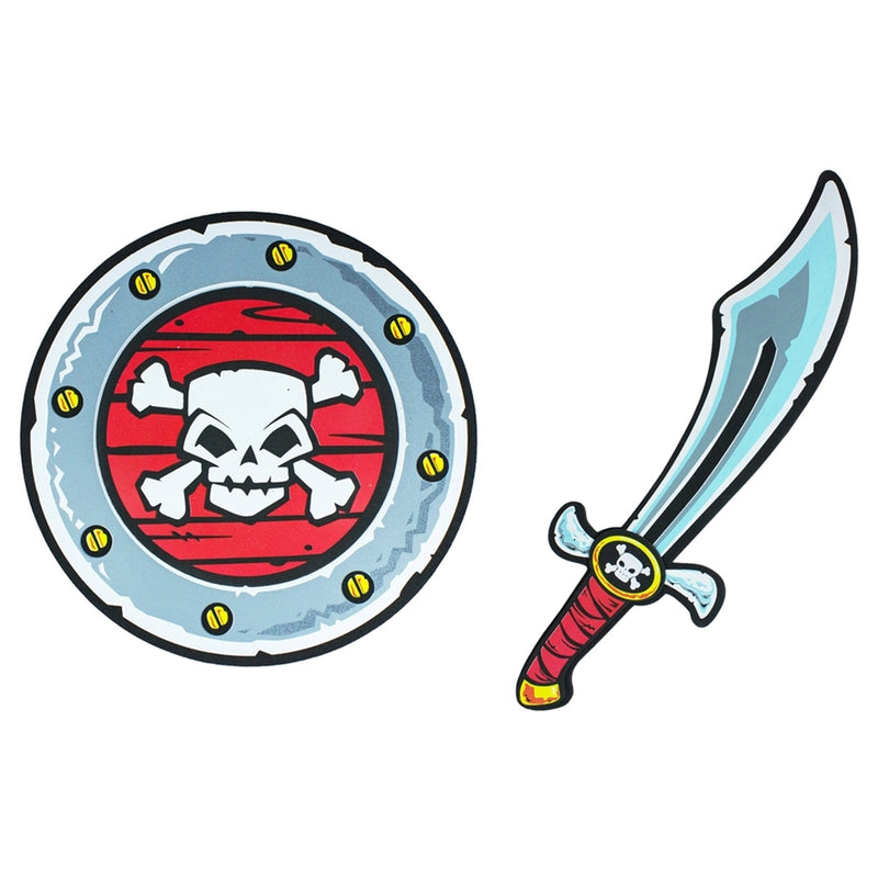 Kinder Piraten Set | Hut, Bandana, Schwert mit Schild & 50 Münzen | Piraten Kostüm Zubehör für Karneval & Rollenspiel