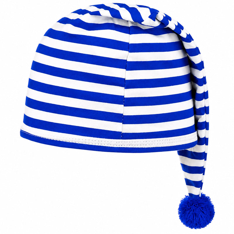 Kinder Schlafmütze mit Bommel - Baumwolle | Blau Weiß