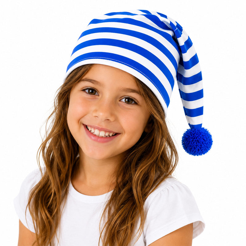 Kinder Schlafmütze mit Bommel - Baumwolle | Blau Weiß