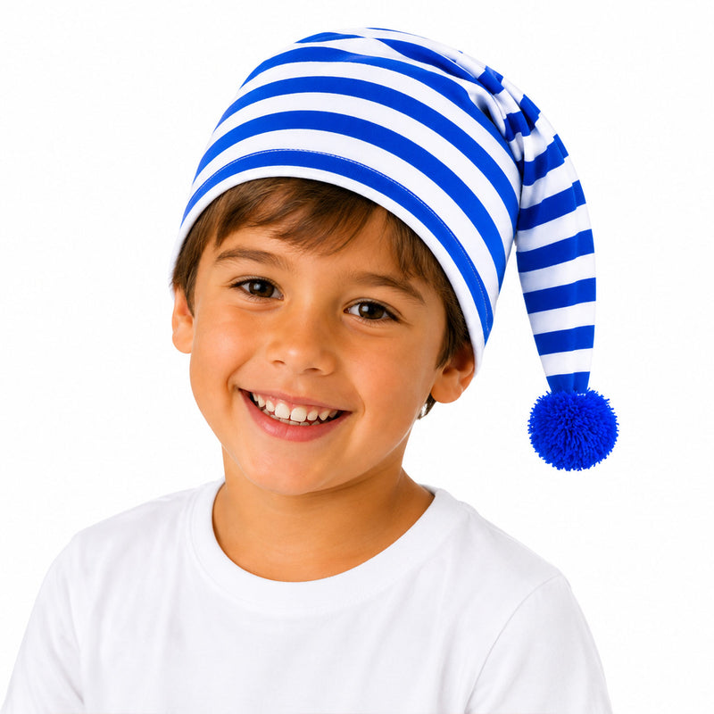 Kinder Schlafmütze mit Bommel - Baumwolle | Blau Weiß