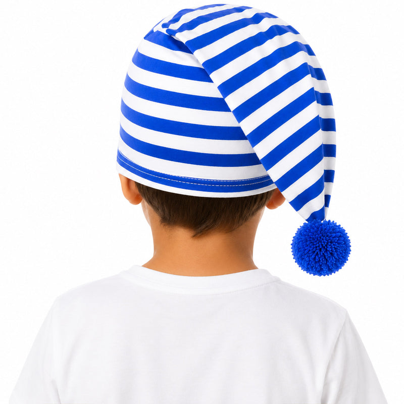 Kinder Schlafmütze mit Bommel - Baumwolle | Blau Weiß