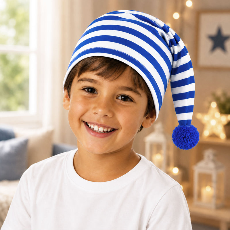 Kinder Schlafmütze mit Bommel - Baumwolle | Blau Weiß