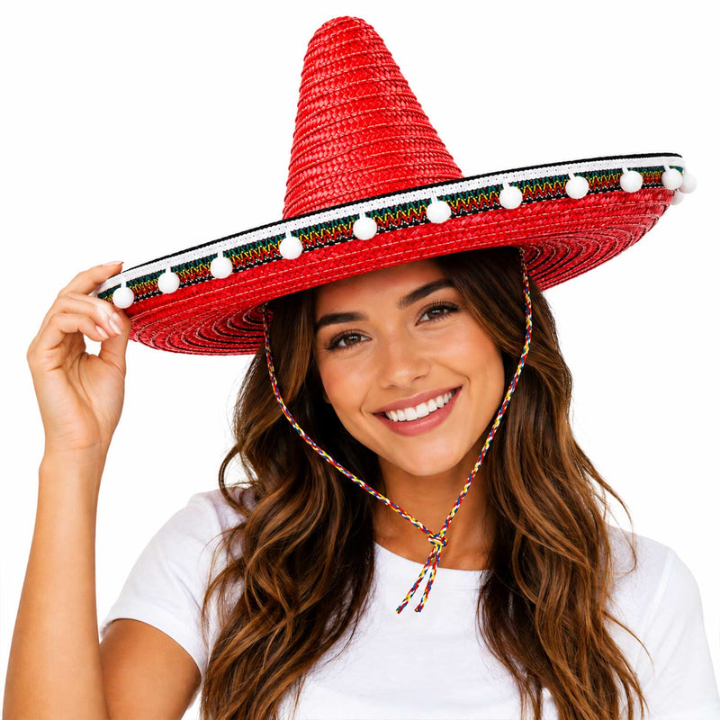 Mexikaner Sombrero mit Troddeln - Ø 60 cm | Rot