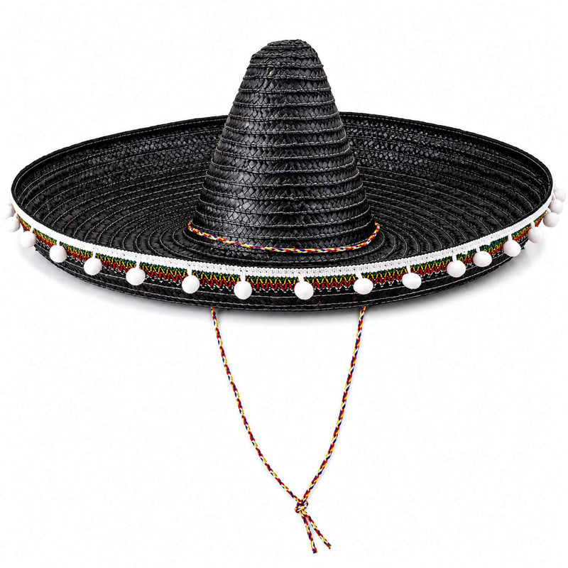 Mexikaner Sombrero mit Troddeln - Ø 60 cm | Schwarz
