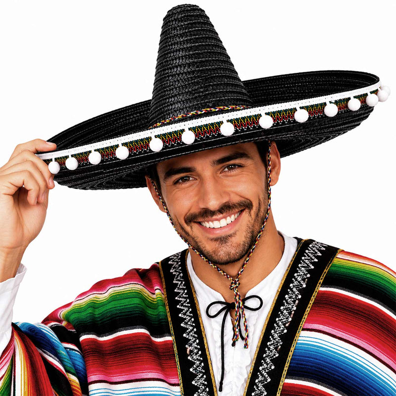 Mexikaner Sombrero mit Troddeln - Ø 60 cm | Schwarz