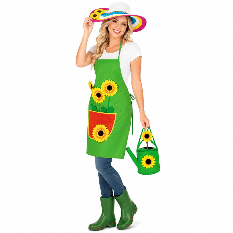Gärtnerschürzen Set für Damen | Schürze, Sonnenblumen Hut & Gießkannen Handtasche