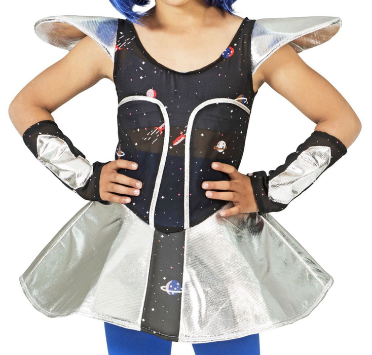 Space Girl Kostüm "Leia" für Mädchen | Silber Metallic