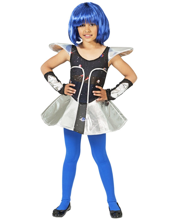 Space Girl Kostüm "Leia" für Mädchen | Silber Metallic