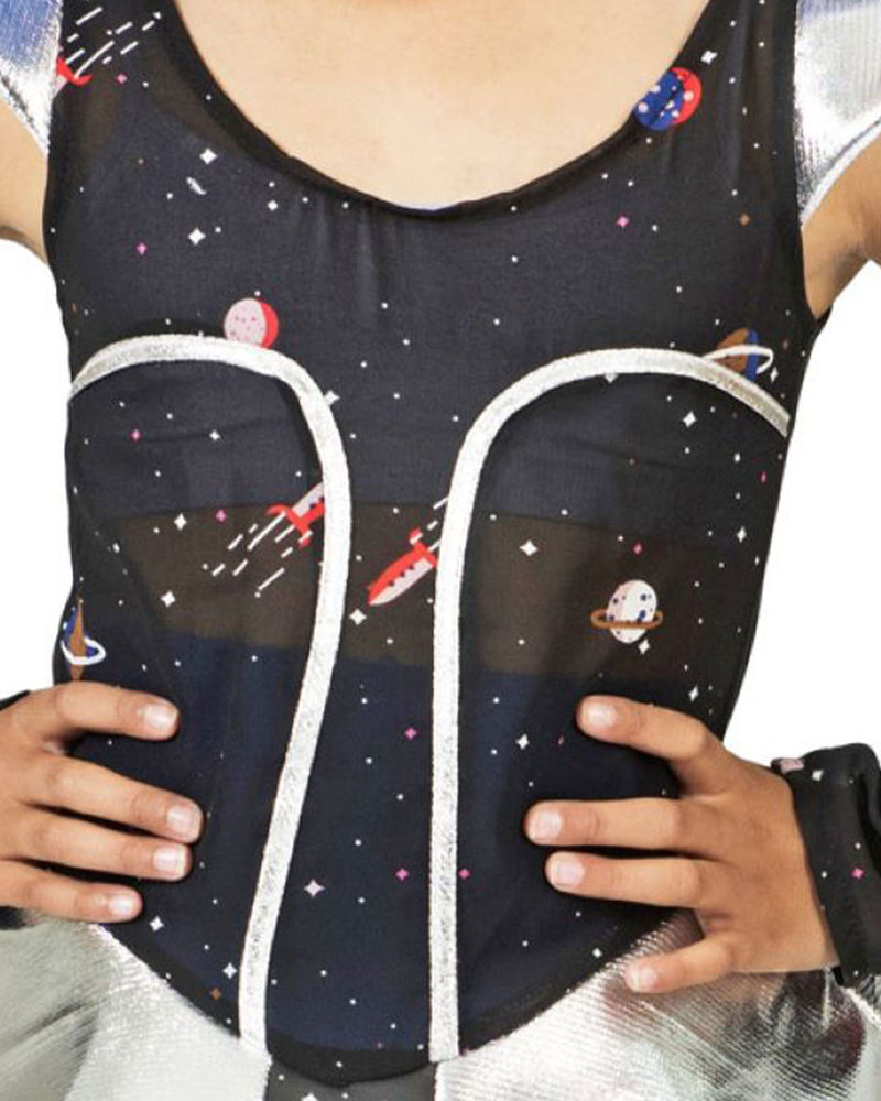 Space Girl Kostüm "Leia" für Mädchen | Silber Metallic