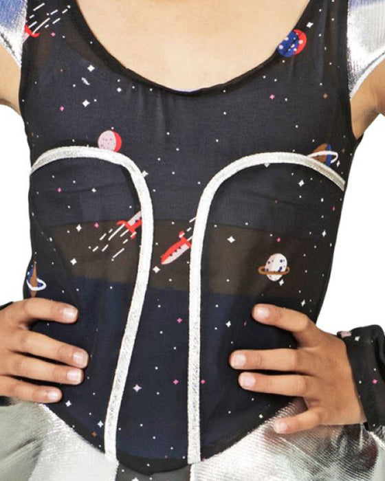 Space Girl Kostüm "Leia" für Mädchen | Silber Metallic
