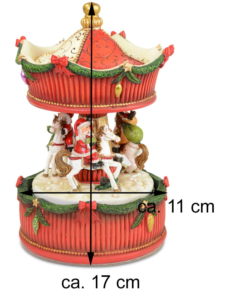 Riffelmacher Spieluhr Karussell mit Weihnachtsmann und Pferden 17 x 11 cm 70895 - Weihnachtsdekorati