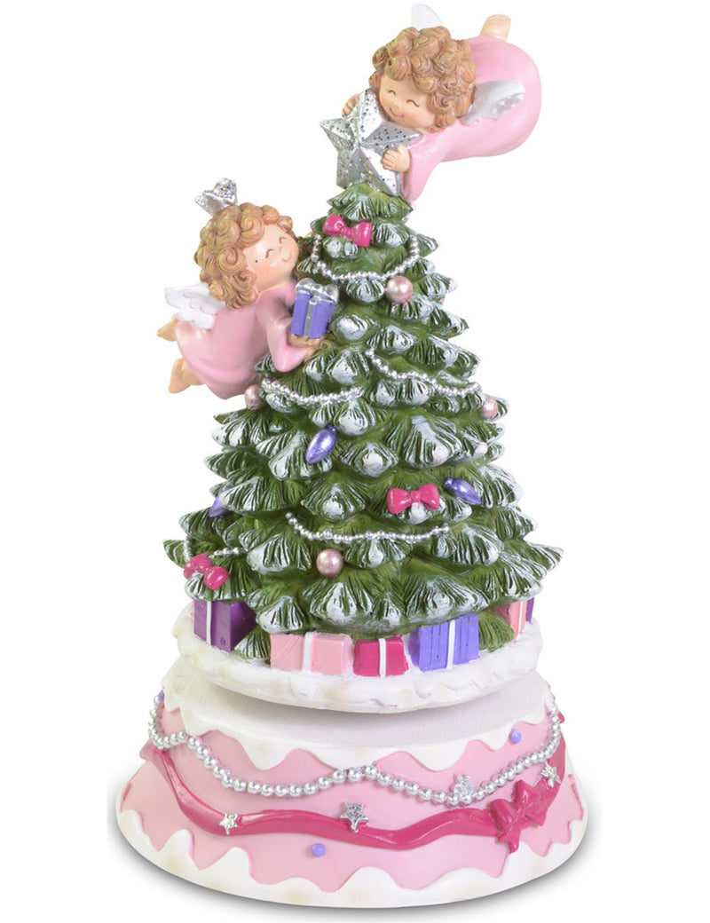 Spieluhr Weihnachtsbaum mit Engeln | Rosa 18cm