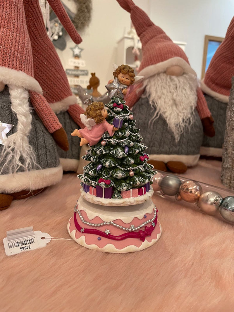 Spieluhr Weihnachtsbaum mit Engeln | Rosa 18cm