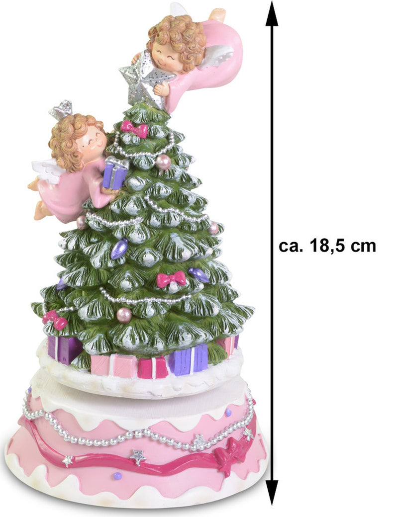 Spieluhr Weihnachtsbaum mit Engeln | Rosa 18cm