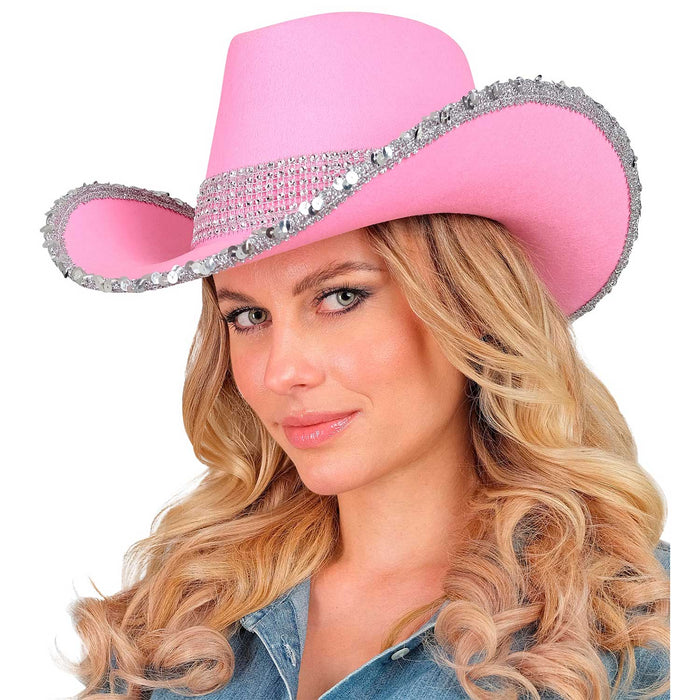 Strass Cowboyhut für Erwachsene | Pink