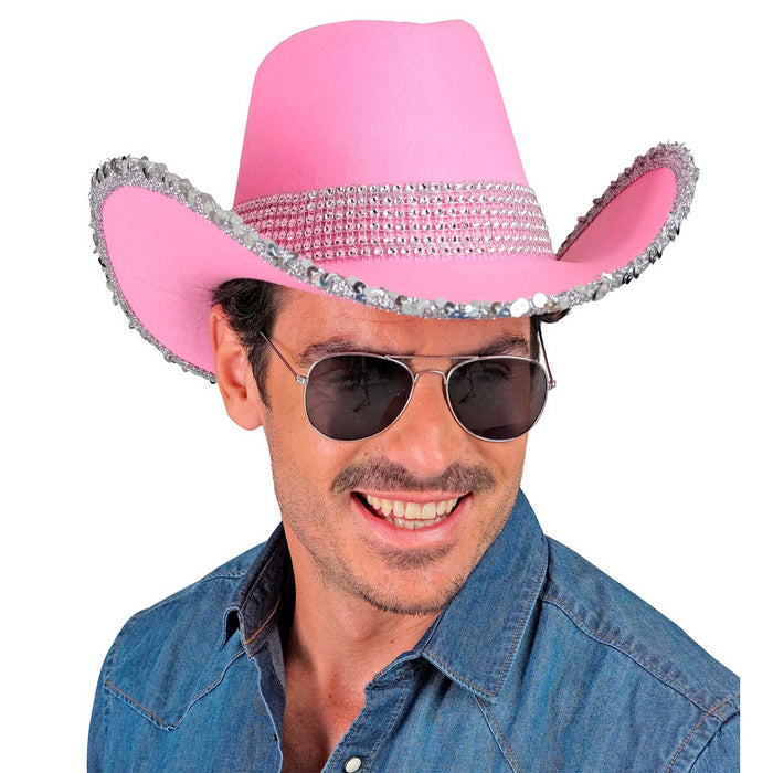 Strass Cowboyhut für Erwachsene | Pink