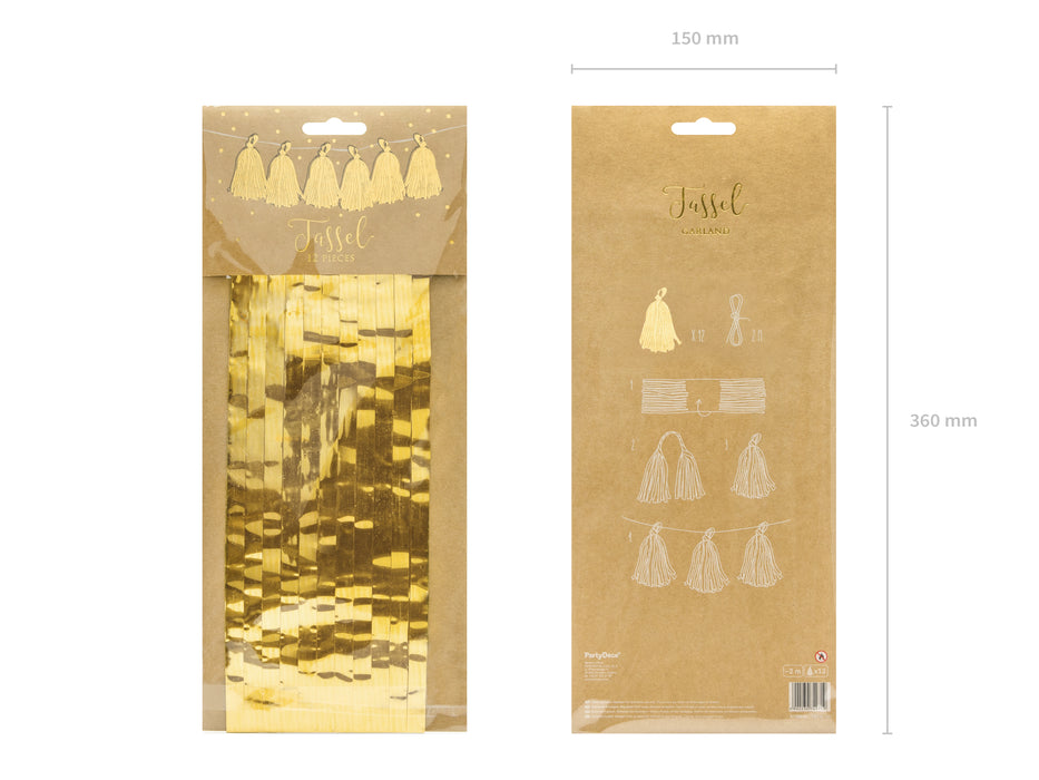 Girlande Quasten Gold | 12Stk./200cm