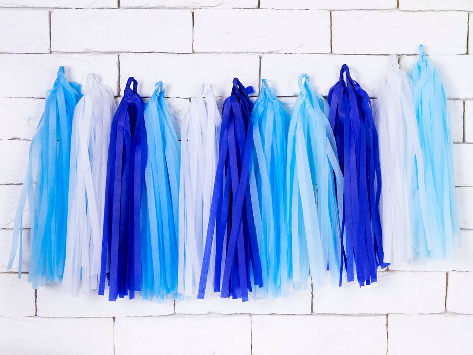 Girlande Quasten Weiß Blau | 12Stk./200cm