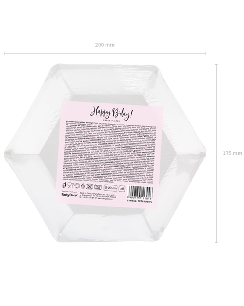 Pappteller "Happy B'day" 20cm/6Stk. | Puderrosa