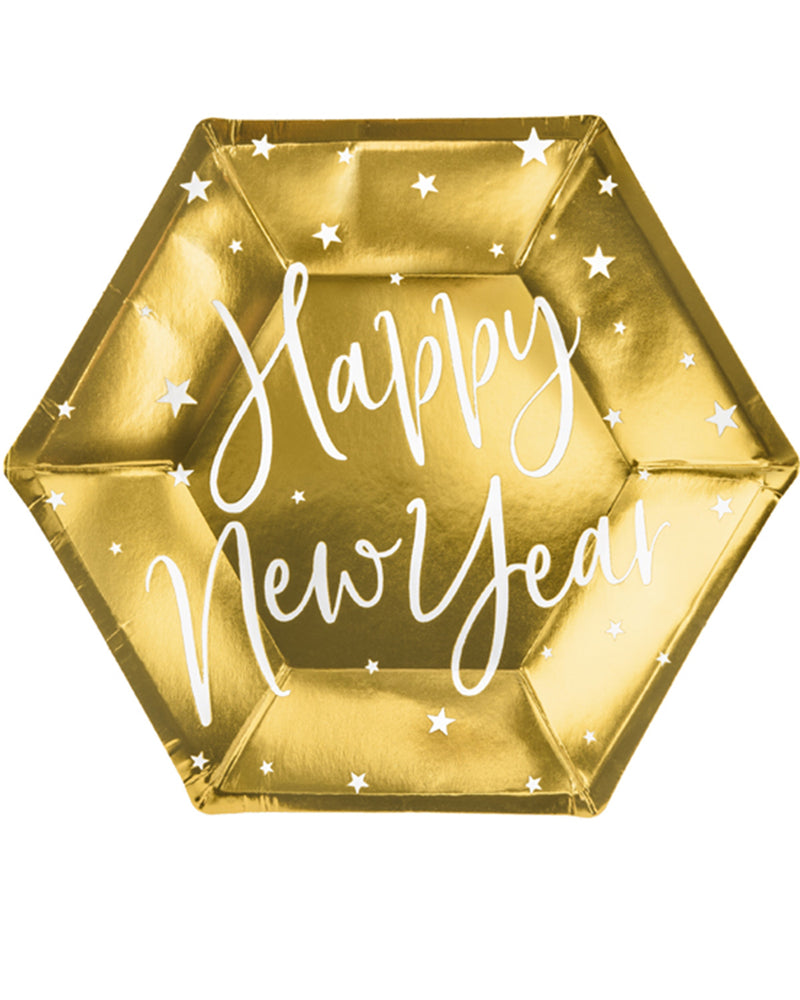 Pappteller "Happy New Year" 20cm/6Stk. | Gold